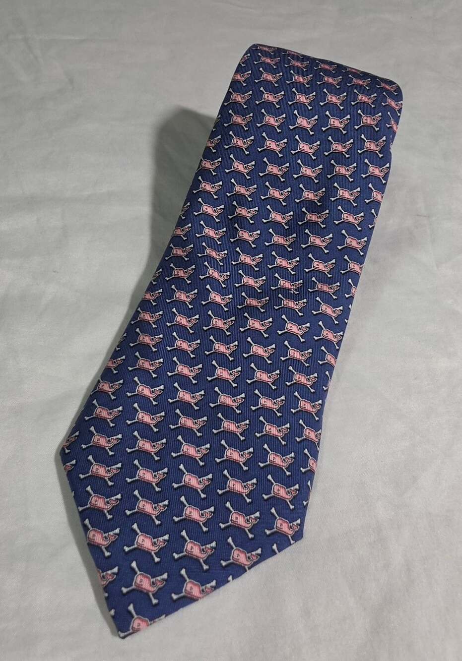 Vineyard Vines Silk Tie Blue Pink Whale Bones